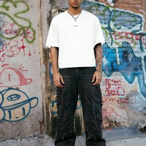 Camiseta de algodón 100% de 220 g de alta calidad para hombre, con logo personalizado de pedrería, cuello redondo, oversize - Product Image 3