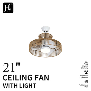 Bohemian-Style Rattan Recessed Dimmable 21-Inch LED <b>Ceiling</b> Fan with Lantern-Style <b>Lighting</b> - Product Image 2