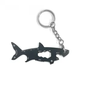 Accessoires porte-clés multifonctions personnalisés en acier inoxydable Outil multifonction en forme de poisson requin avec logo laser Porte-clés cadeau