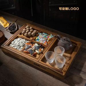 Solid Wood <b>Tray</b> Multifunctional Tea And <b>Snack</b> Serving Plate For Fruit Display And Storage With Compartment Design - Product Image 5