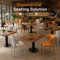 Chaises de salle à manger sans couture, revêtement lisse couleur craie, dossier enveloppant avec accoudoirs intégrés, pieds recouverts pour une utilisation moderne dans les cafés et salles à manger