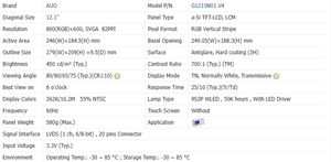 AUO G121SN01 V4 12.1 "SVGA 800 × 600 450nits แผงควบคุม LCD LVDS Interface สำหรับระบบควบคุมอุตสาหกรรม - Product Image 3