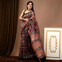 Hint Maheshwari İpek Saree El Baskılı Festival ve Parti Sareesi El Yapımı Tasarımcı Etnik Saree Kadınlar İçin