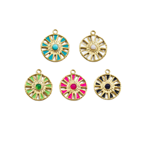 PVD Plaqué Or Émail Soleil Charme En Acier Inoxydable Fleur bijoux Accessoires Fabrication Rouge Vert Blanc Noir goutte d'huile Pendentif Rond