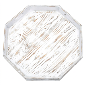 Plateau de service octogonal en bois fait main avec finition blanchie pour la décoration et le service - Product Image 1