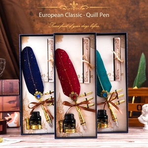 Boîte cadeau de luxe personnalisée avec logo, bleue, pour stylo plume, plume de dinde, gemme, pour les pratiquants de la calligraphie - Product Image 1