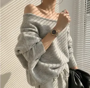 한 사이즈 유행 섹시 오프 숄더 아늑한 숙녀 스웨터 탑 여성 모헤어 소프트 풀오버 스웨터 일반 여성 스웨터