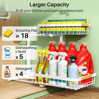 2 Paket Organizer Bawah Wastafel 2 Tingkat, Organizer Kabinet Geser Logam Tugas Berat, Organizer Bawah Wastafel Geser 2 Tingkat