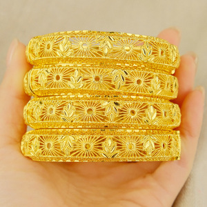 Pulsera Hueca de Moda para Mujer Bañada en Oro de 24K Joyería de Boda para Novia Árabe e India de Dubái - Product Image 2