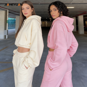 Set di Felpe con Cappuccio <span class=keywords><strong>Oversize</strong></span> da 340 Grammi per <span class=keywords><strong>Donna</strong></span>, NUOVO Completo Invernale in <span class=keywords><strong>Pile</strong></span> Plus Size, Tuta Sportiva a Maniche Lunghe - Product Image 1