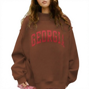 <b>Women</b> <b>Winter</b> Oversized Mockneck Long Sleeves Pullover Casual Loose Relaxed Streetwear Fleece Fashion <b>Top</b> Front Customizable - Product Image 1