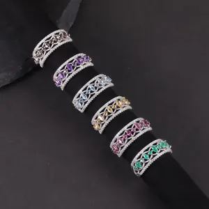 W0383 Abiding Affordable Luxury Color Precious Gemstone Ring Non Tarnish Fashion Jewelry Sterling Silver Rings for Girls