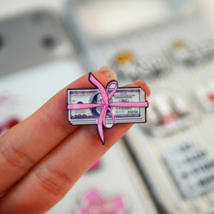 Autocollants pour téléphone en émail dur rose mignon et féminin, motifs pinceau de maquillage, brillant à lèvres, nœud, clapperboard de voyage, avec colle 3M - Product Image 2