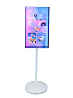 Moniteur à écran tactile intelligent Android 13 de 23.8 pouces TV LED portable avec télécommande Cabinet blanc et sur roues