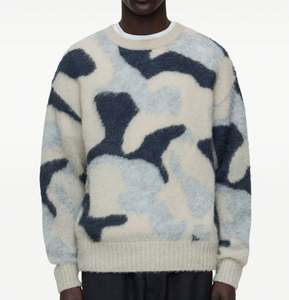 Diseño de logotipo personalizado de alta calidad de lana Mohair mezcla cepillado pulóver Jacquard tejido mullido suéter para hombres - Product Image 1