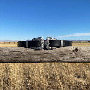 Cintura in vera pelle 3x100 cm con doppia fibbia in stile western, accessorio moda per uomo e donna - Product Image 3