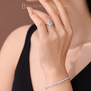 Bague de fiançailles de luxe IGI 5 carats en or blanc 18 carats avec diamant de laboratoire taille ovale D VS pour femme, bande ouverte double rangée <span class=keywords><strong>solitaire</strong></span> - Product Image 3