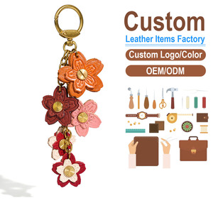 Icing on the Cake Colorful Sakura <b>Leather</b> <b>Keychain</b> Handmade Vegetable Tanned Top Layer Cowhide Bag Charm Car Hanging Ornament - Product Image 1