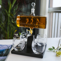 Ensemble de carafes et de verres en forme de bateau antique pour liqueur, vin, whisky