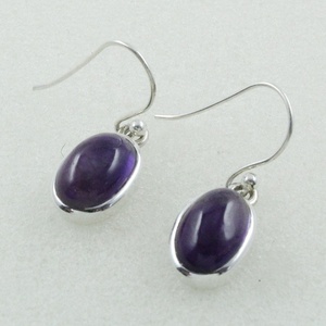 Boucles d'oreilles pendantes vintage en argent 925 avec pierre ovale en améthyste, style simple, unisexe, idéal pour un mariage ou une fête ! - Product Image 3