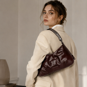 Bolso de Hombro de Cuero PU Brillante para Mujer, Bolso de Mano con Acabado Patentado, Forma Curva, Asa de Metal, Bolso de Moda Diaria - Product Image 4