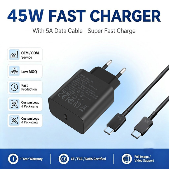Factory Wholesale EU/UK/US PPS PD 45W Super Fast Charger and Type C Charging Cable Power Adapte for Samsung