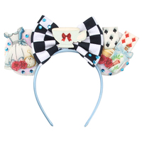 Serre-tête pour filles, motif princesse de dessin animé mignon, thème parc d'attractions, avec oreilles de souris, dentelle et paillettes, et motifs tasse à thé et chat montre