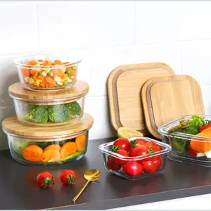 18pcs高硼硅微波炉玻璃午餐碗食物容器储物盒玻璃器皿的罐子密封硅胶木盖