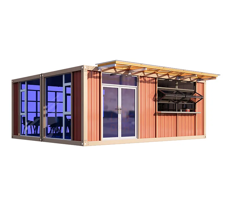 Özel 7.1 metre iki-in-one prefabrik konteyner dükkanı modern prefabrik düz paketi ile küçük evler lekeli kafes cam pencereler