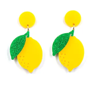 ERS645ER1422 Top fashion free shipping new arrival Lemon Dangle Earrings Layered Acrylic Jewelry For Women's