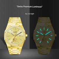 Caja de Reloj de Acero Inoxidable de 42 mm con Logotipo Personalizado OEM, Miyota 8215, Reloj Cuadrado Automático Vintage Dorado para Hombre, Relojes con Diamantes Naturales