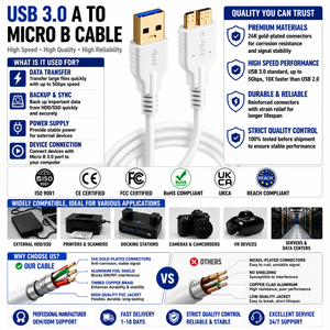Câble USB 3.0 <span class=keywords><strong>Micro</strong></span> B industriel LUNG KAY 3m 5 Gbit/s USB 3.2 Gen 1 haute vitesse plaqué or blindé pour stockage externe HDD SSD - Product Image 3