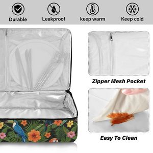 Sac isotherme pour aliments et plateau de cuisson en aluminium personnalisé, motifs Dark Jungle Aloha Parrot Hibiscus, pour pique-nique et camping - Product Image 4