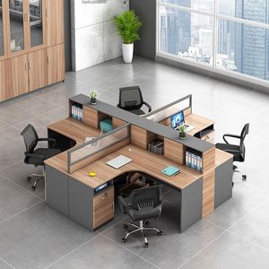 Meja komputer kantor gaya Modern bentuk L Panel kayu kubus Modular meja partisi kantor untuk staf karyawan stasiun kerja - Product Image 1