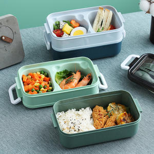 Lonchera de doble capa de 1400ml, caja de comida portátil con compartimentos, lonchera para microondas con tenedor, palillos y cuchara, para pícnic, 1 ud. - Product Image 3