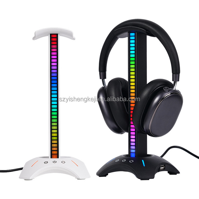 Desktop Musical Spectrum Rhythm RGB Light Gaming Headset Holder with USB Charging Port for Headphone Display Stand Bracket Racks
