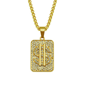 Pendentif <span class=keywords><strong>en</strong></span> forme de dollar incrusté de diamants, style tyran local, collier de marque <span class=keywords><strong>militaire</strong></span>, pendentif hip-hop cool et atmosphérique - Product Image 1