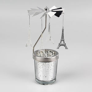 Porte-bougie en verre et métal rotatif Or et argent pour la décoration de table de mariage Centre de table de fête - Product Image 2