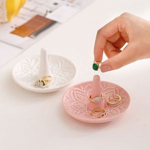Decorative Raised Heart Design White <b>Ceramic</b> <b>Ring</b> Dish/Dresser Top Jewelry Holder/Trinket Tray - Product Image 2