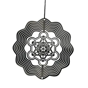 Metatron Cubo girador de vento amuleto geométrico religioso espiritual decoração suspensa rotativa coletor de vento
