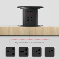 Enchufe de Cocina Hidráulico Retráctil IP44 con 4 Tomas, USB A+C, Carga Inalámbrica, 10A-16A, 110-240V, Aleación de Aluminio, Universal para Reino Unido y Estados Unidos