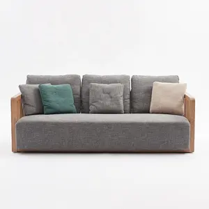 Modern Fashion Style 3 Seats Combination Solid Ash Wooden Frame Linen Fabric Sectional Sofa With Wooden Spring Box Inside