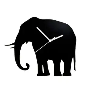 装饰卡通动物大象轮廓木制壁挂式时钟MDF大象挂钟儿童礼物儿童房间时钟