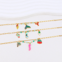 Bracelet en acier inoxydable plaqué or 18 carats avec breloques émaillées personnalisées pour enfants, motifs fruits et animaux marins, logo OEM, vente en gros