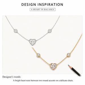 Collier Cœur en Zircon Acier Inoxydable Plaqué Or 14K sous Vide avec Accents Ronds Sertis, Chaîne de 45cm, Tons Or et Argent - Product Image 3