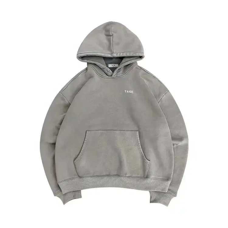 custom logo unisex hoodies Top quality heavyweight oversiezed gray acid washed pullover hoodie men clothing