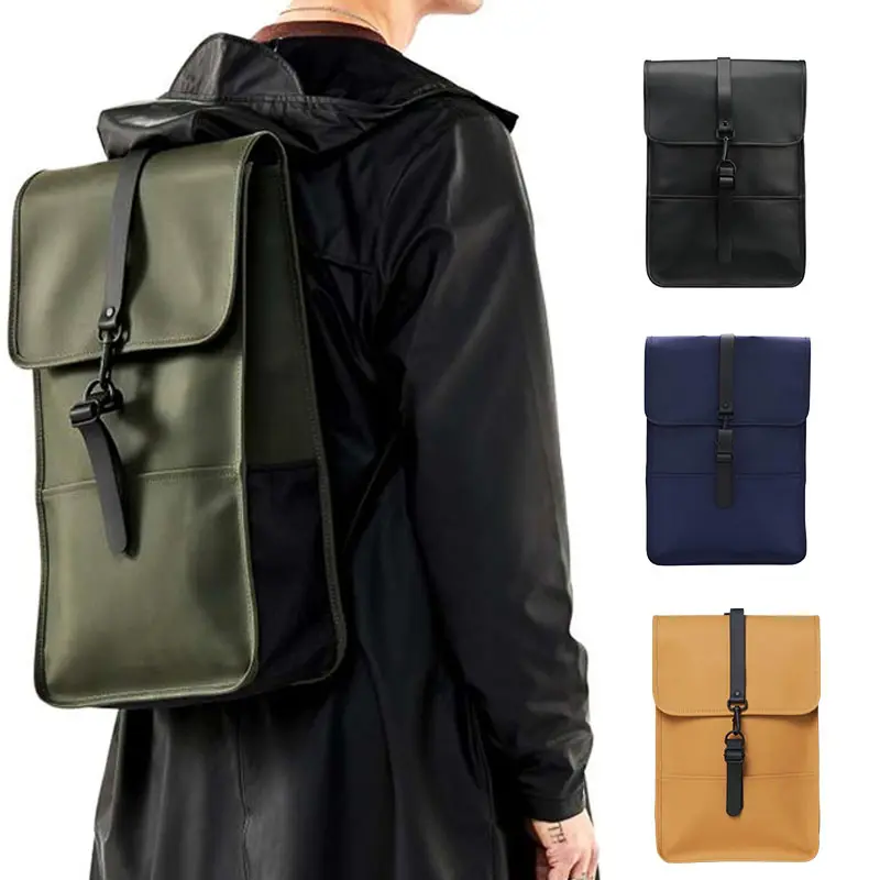 custom logo casual leisure slim travel modern men women computer smooth vegan leather laptop rain backpack