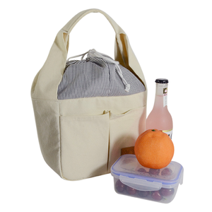 Sac à déjeuner isotherme en toile grande capacité personnalisé 2026, sac fourre-tout de pique-nique de voyage, mini boîte de rangement beige - Product Image 1