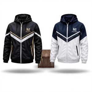 Chaqueta Deportiva para Hombre con Capucha, Cortavientos, Transpirable, Ligera, 100% Algodón, Manga Larga, Diseño Deportivo con Bloques de Color, Cierre con Cordón Frontal - Product Image 1