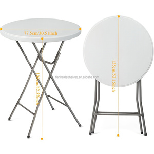 <span class=keywords><strong>Tavolo</strong></span> da Bar Pieghevole Rotondo in <span class=keywords><strong>Plastica</strong></span> da 32 Pollici con Piano in HDPE e Telaio in Metallo <span class=keywords><strong>Grigio</strong></span>, Ideale per Feste all'Aperto - Product Image 2